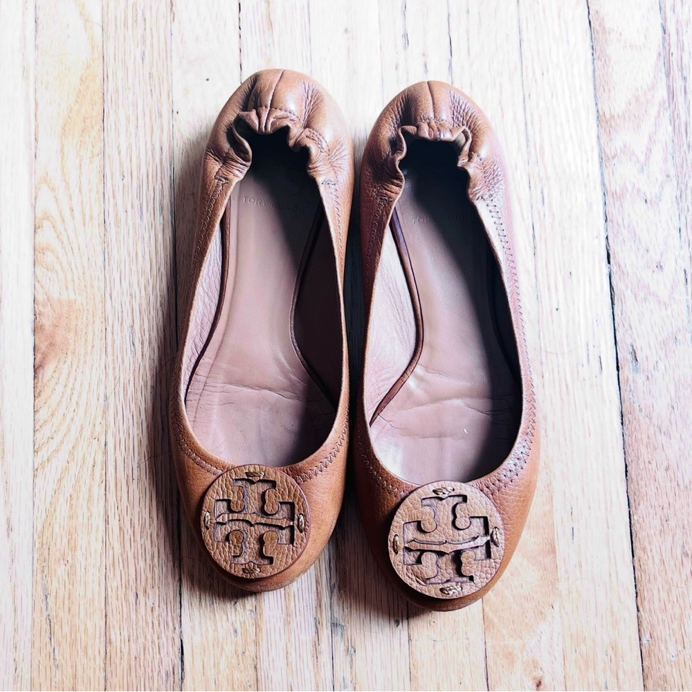 Tory Burch Brown Leather Flats with Logo